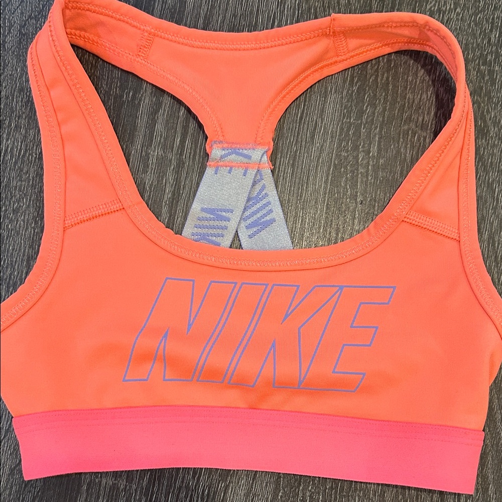 Nike Coral-Orange Racerback Sports Bra with Pink Band
